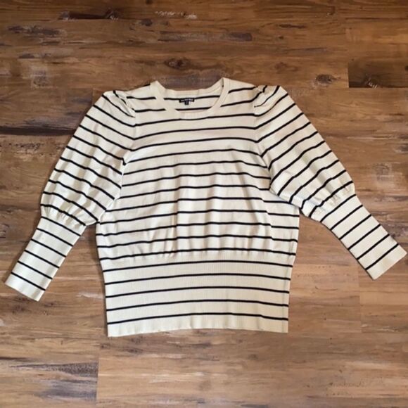Who What Wear Striped Poetic Puff Sleeve Crewneck Pullover Sweater - Picture 3 of 12